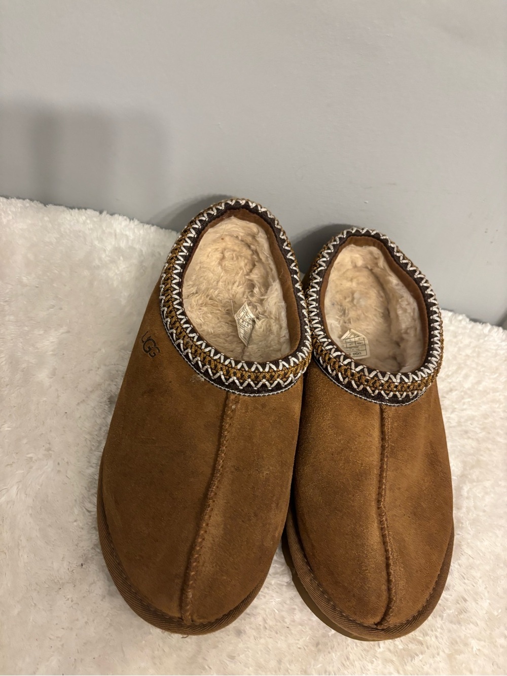 UGG Chestnut Suede Sheepskin-Lined Slip-On Slippers